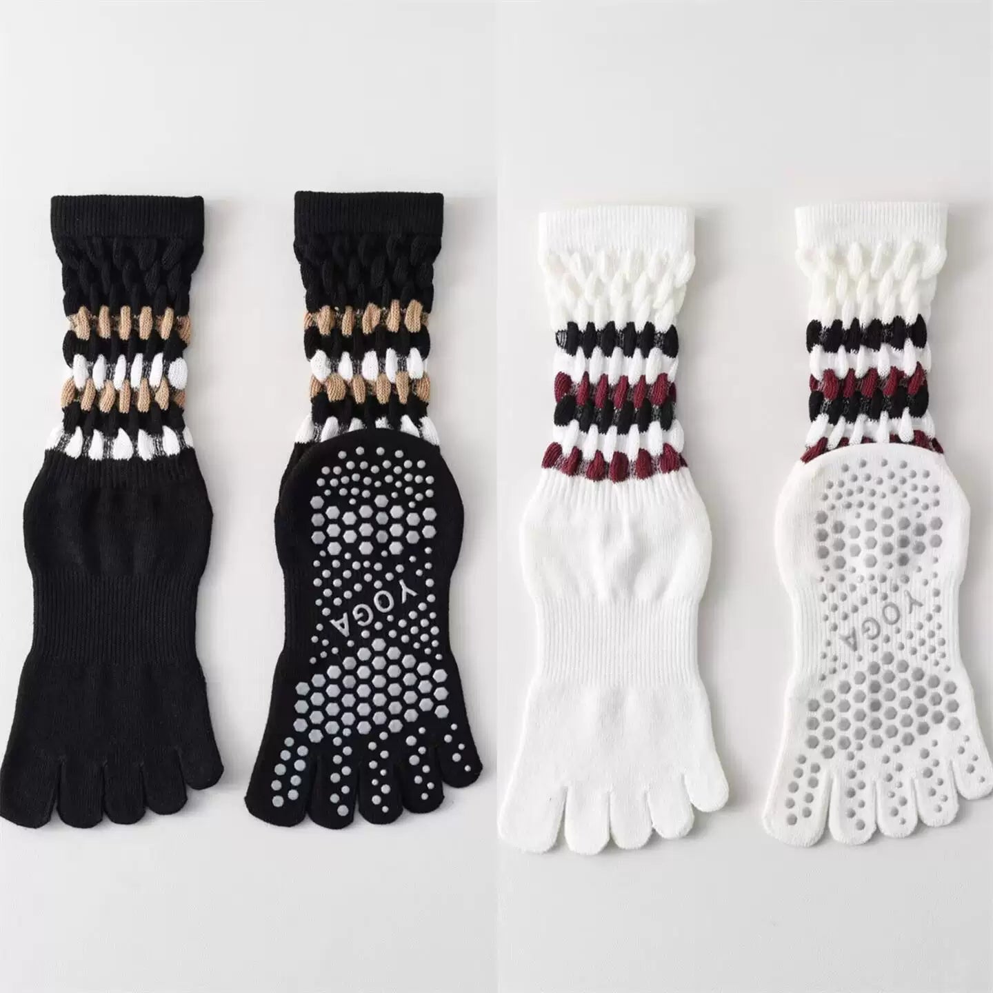 Findszx | Women’s Cotton Five-Toe Yoga Socks with Grip for Pilates, Studio Training & Indoor Fitness