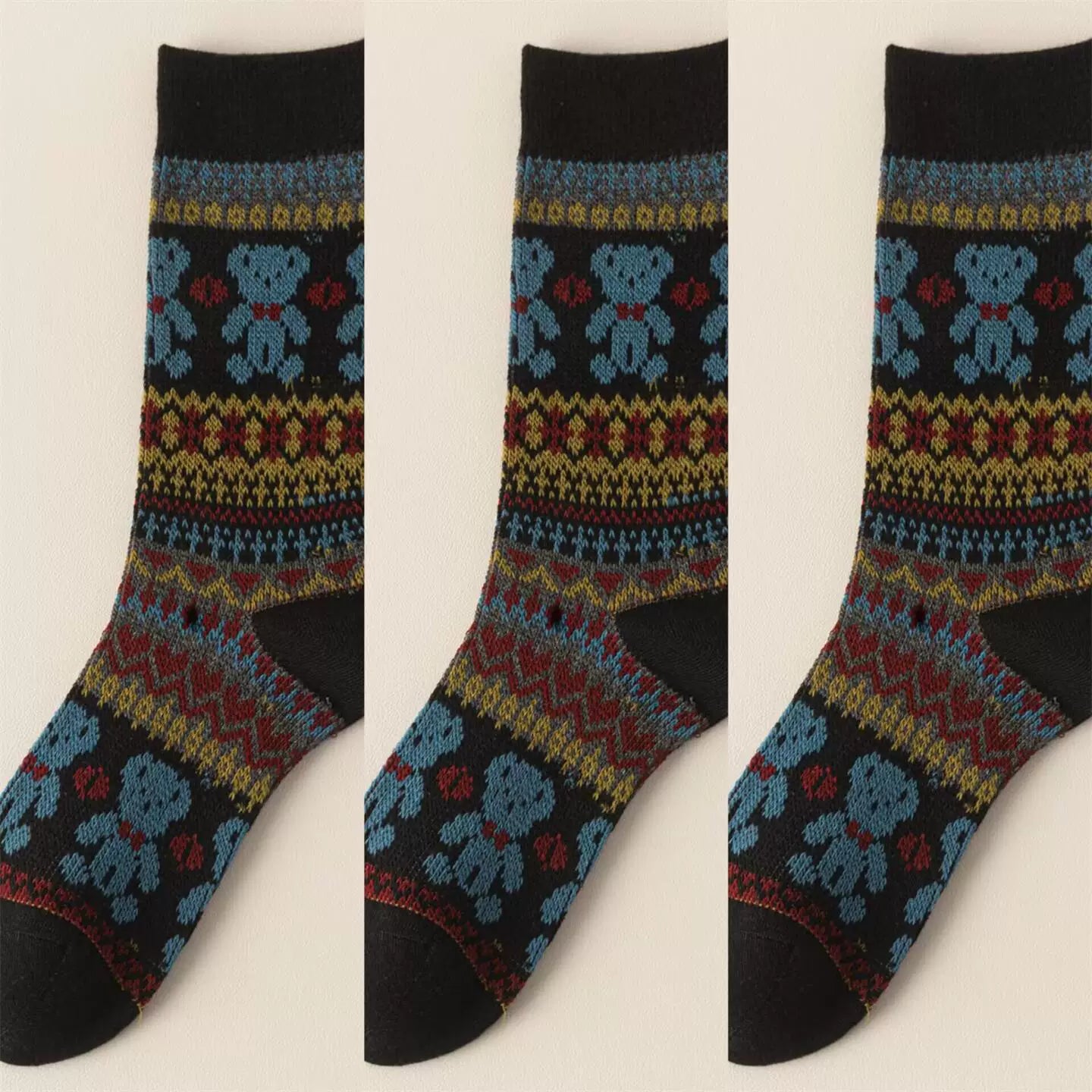 Findszx | Double-Knit Mid-Calf Cotton Socks for Women, Reversible Style, Autumn & Winter Everyday Wear