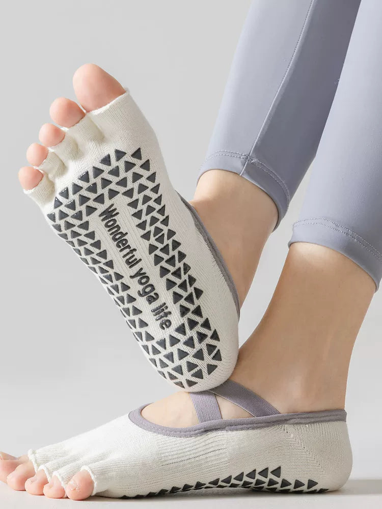 Findszx | Women’s Short-Cuff Open-Toe Five-Toe Yoga Socks with Grip for Pilates & Indoor Fitness