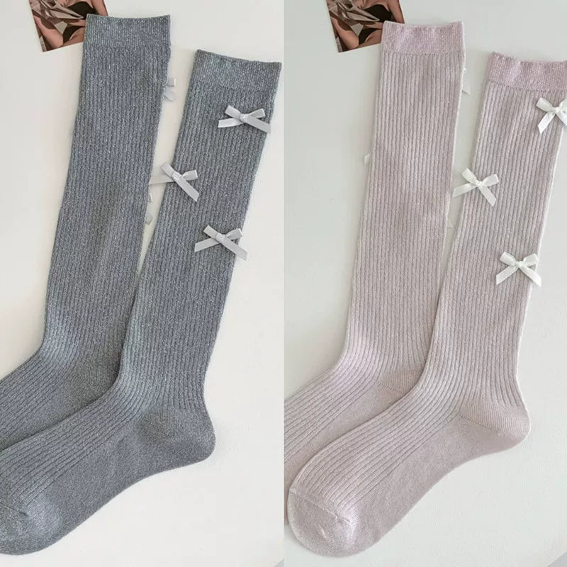 Findszx | Women’s Ballet-Inspired Calf Socks with Bow Detail and Sheer Finish for Spring & Summer Wear