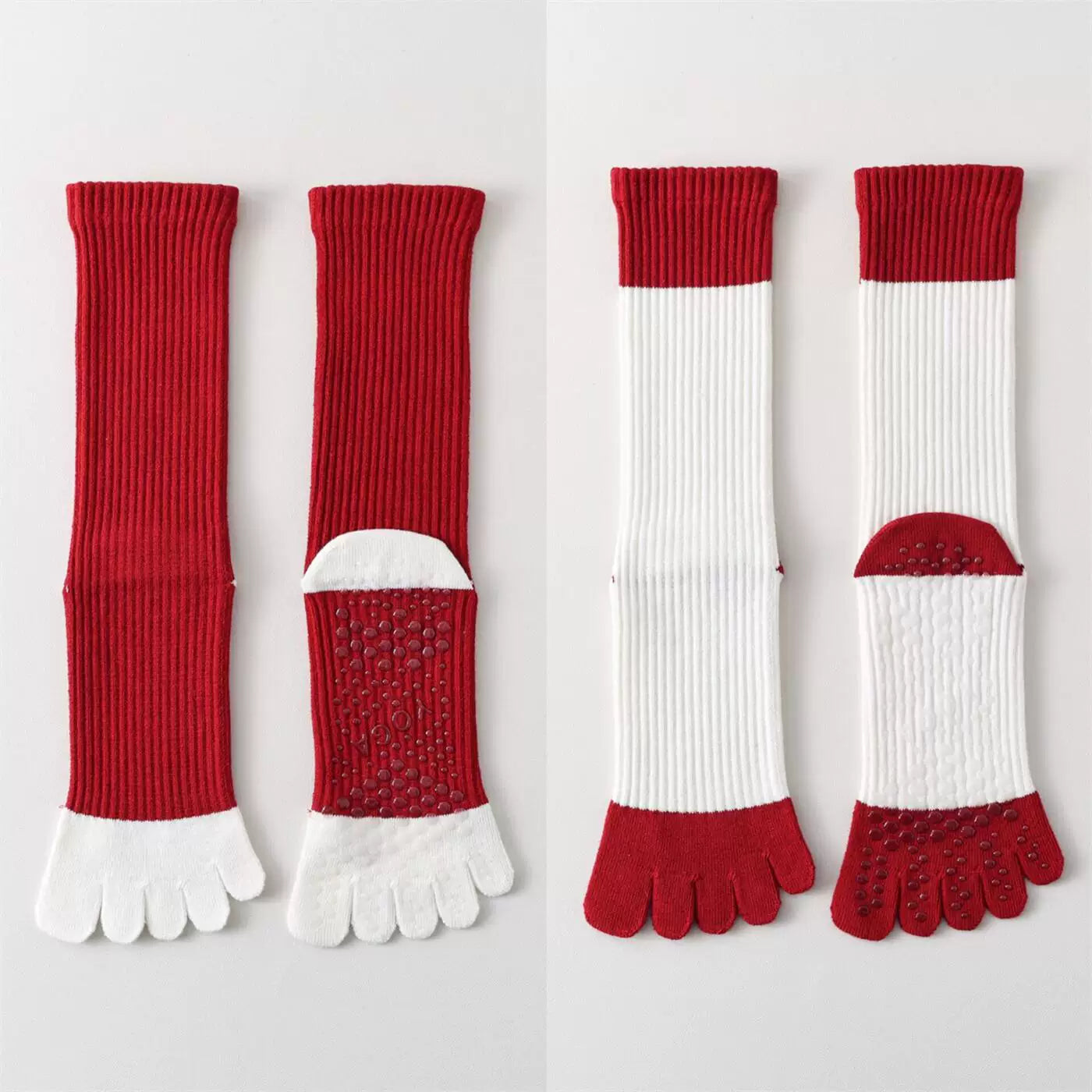 Findszx | Women’s Red Mid-Calf Five-Toe Yoga Socks with Grip for Pilates & Indoor Fitness