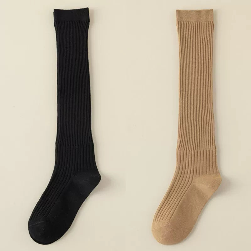 Findszx | Women’s White Long Calf Pile Socks with Vertical Stripe Texture for Spring & Summer Wear