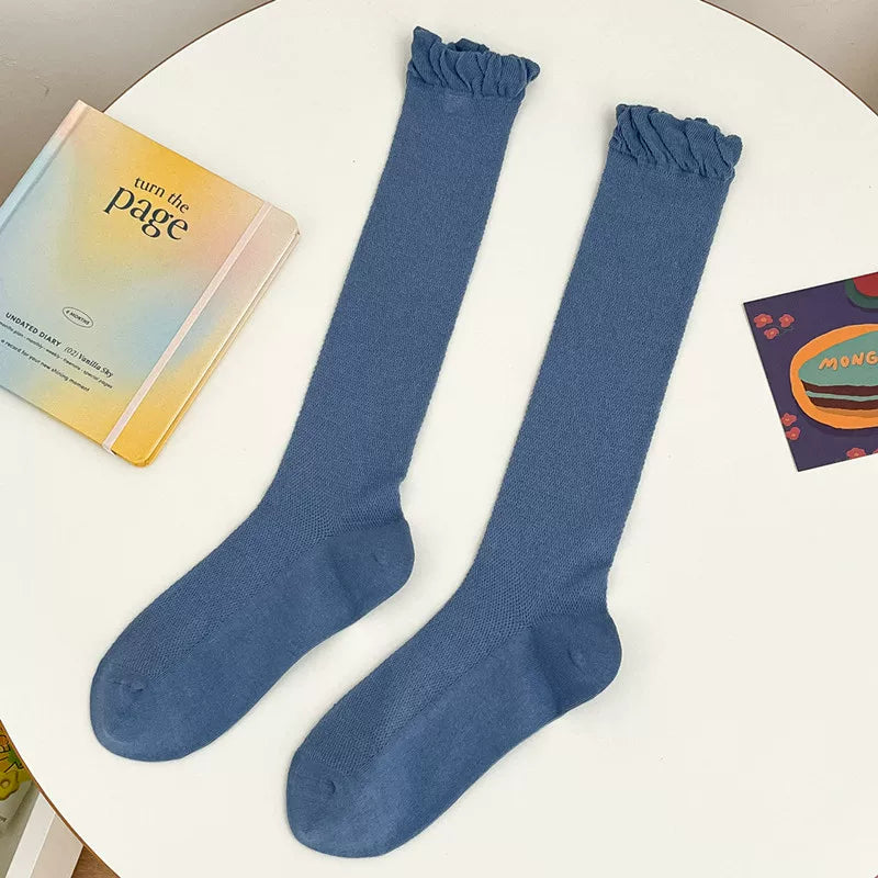 Findszx | Women’s Ballet-Inspired Bubble-Cuff Calf Socks with Ultra-Light Mesh Cotton for Summer Wear