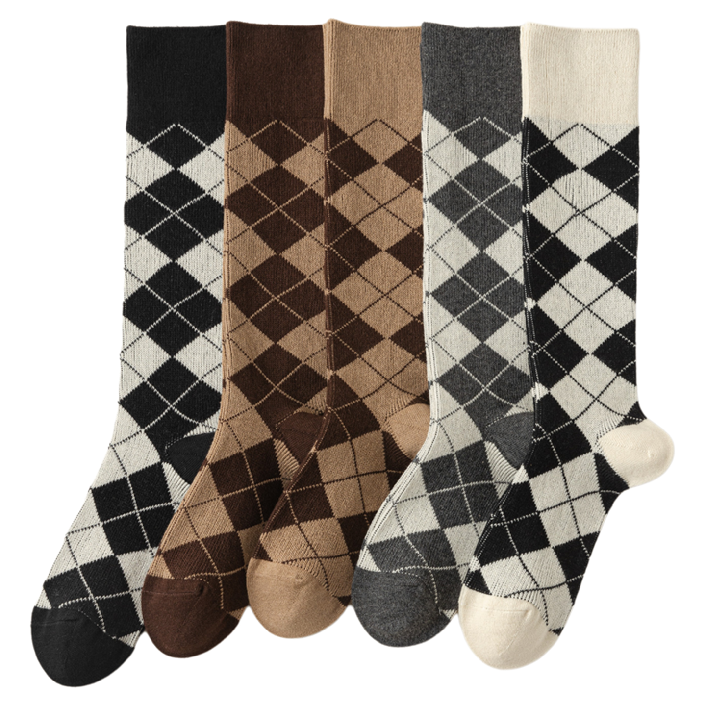 Findszx | Women’s Retro-Inspired Knee-High Cotton Socks with Diamond Pattern for Autumn & Winter Wear