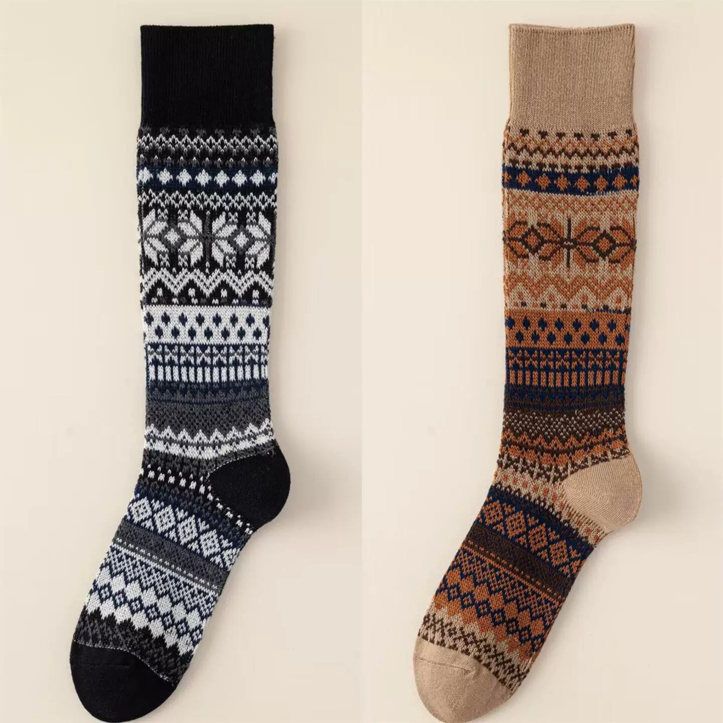 Findszx | Women’s Double-Knit Calf Cotton Socks in Warm Neutral Tones for Autumn & Winter Wear