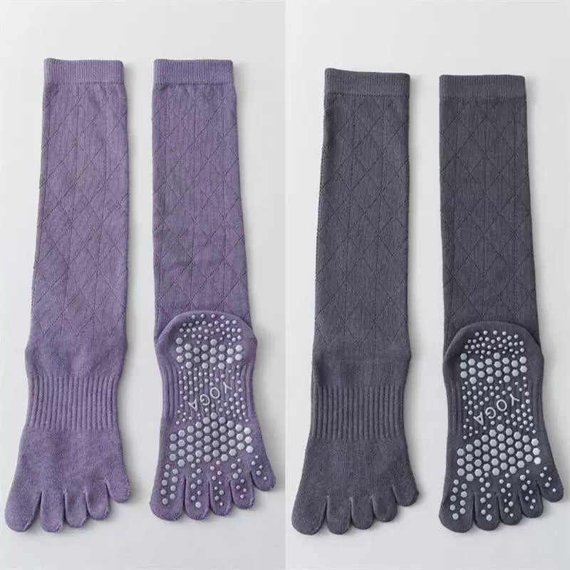 Findszx | Women’s Lightweight Long-Calf Five-Toe Yoga Socks with Grip for Pilates & Indoor Training