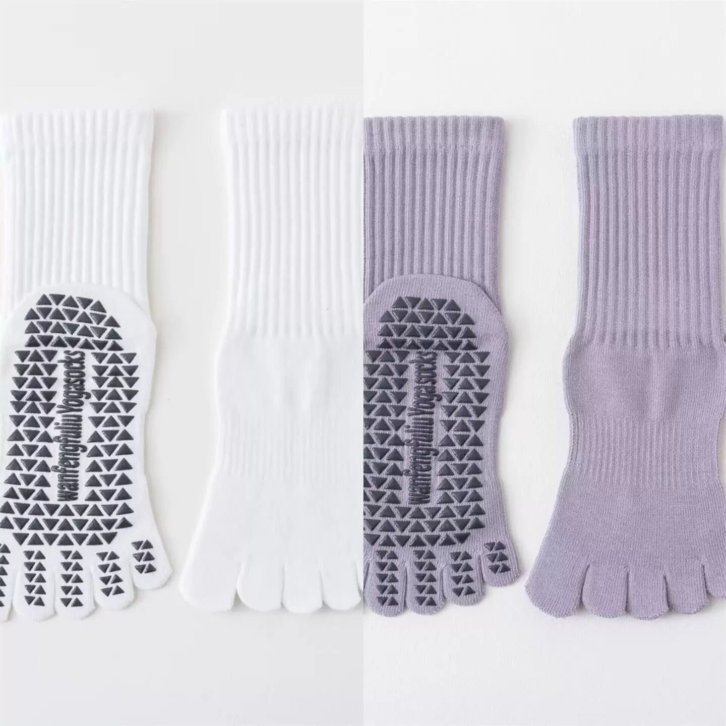 Findszx | Women’s Solid Color Mid-Calf Five-Toe Yoga Socks with Grip for Pilates & Indoor Fitness