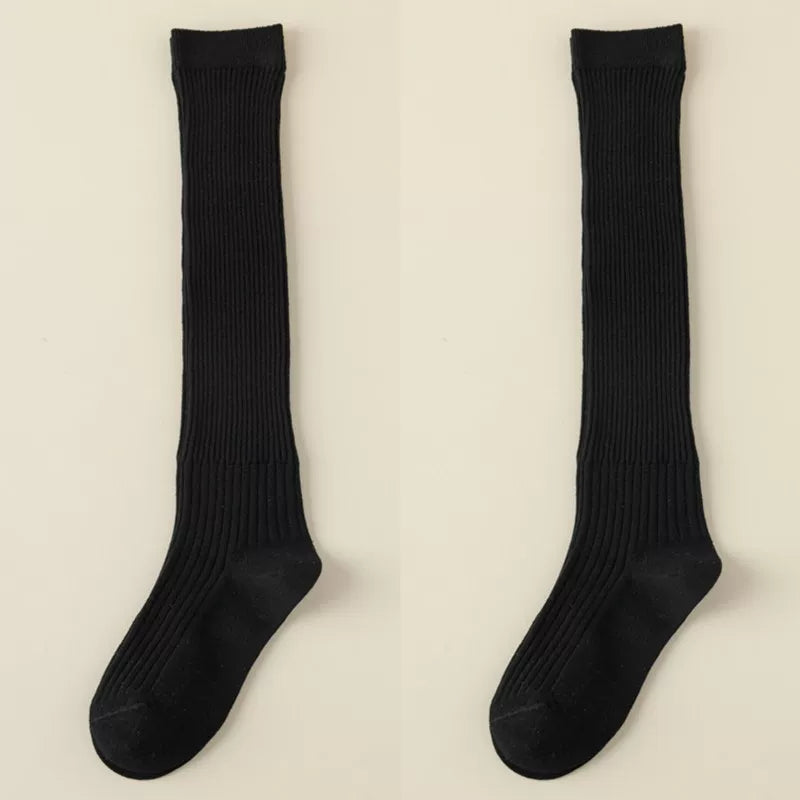 Findszx | Women’s White Long Calf Pile Socks with Vertical Stripe Texture for Spring & Summer Wear