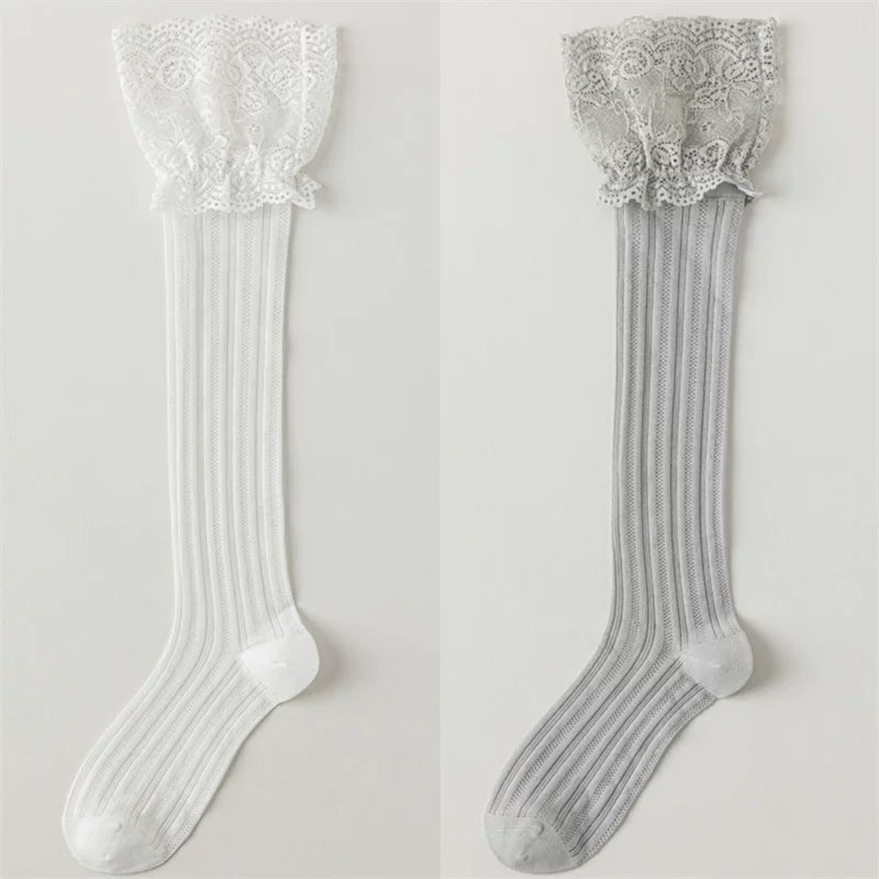 Findszx | Lace-Trim Long Calf Socks for Women, Lightweight Cotton Blend, Boot-Friendly Daily Style