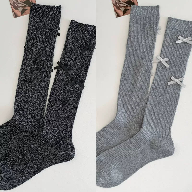 Findszx | Women’s Ballet-Inspired Calf Socks with Bow Detail and Sheer Finish for Spring & Summer Wear