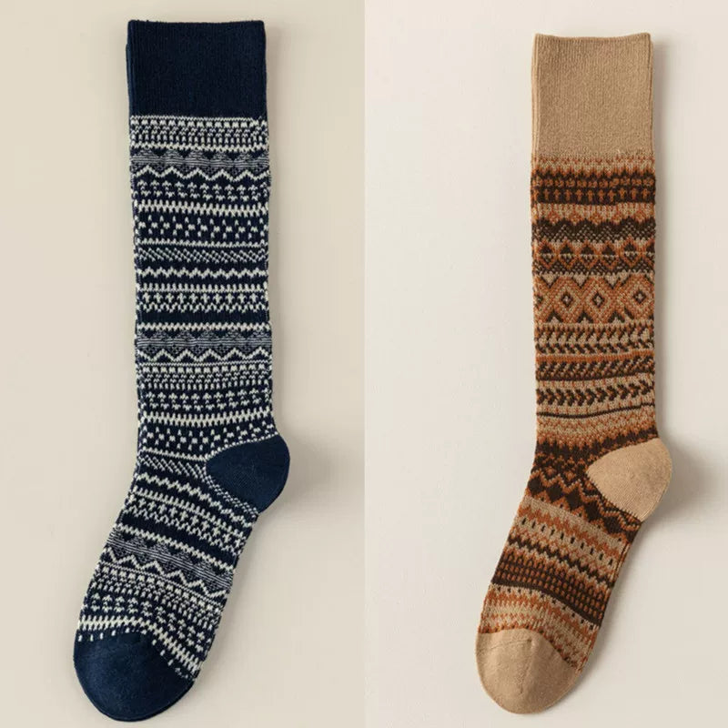 Findszx | Women’s Retro-Inspired High Cotton Socks with Double-Knit Design for Autumn & Winter Wear