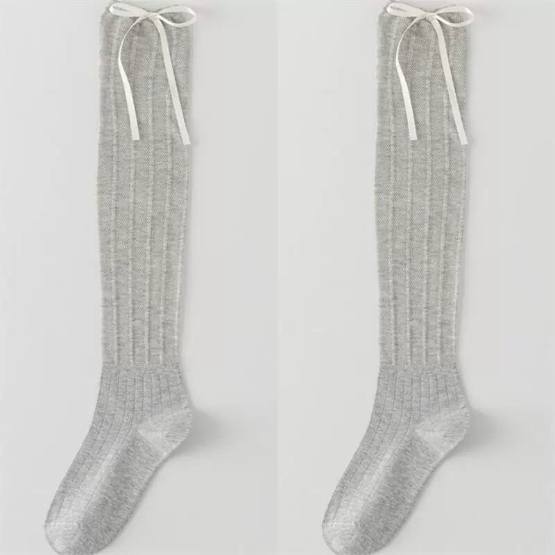 Findszx | Women’s Ballet-Inspired Hollow Knit Calf Socks with Bow Detail for Spring & Summer Wear