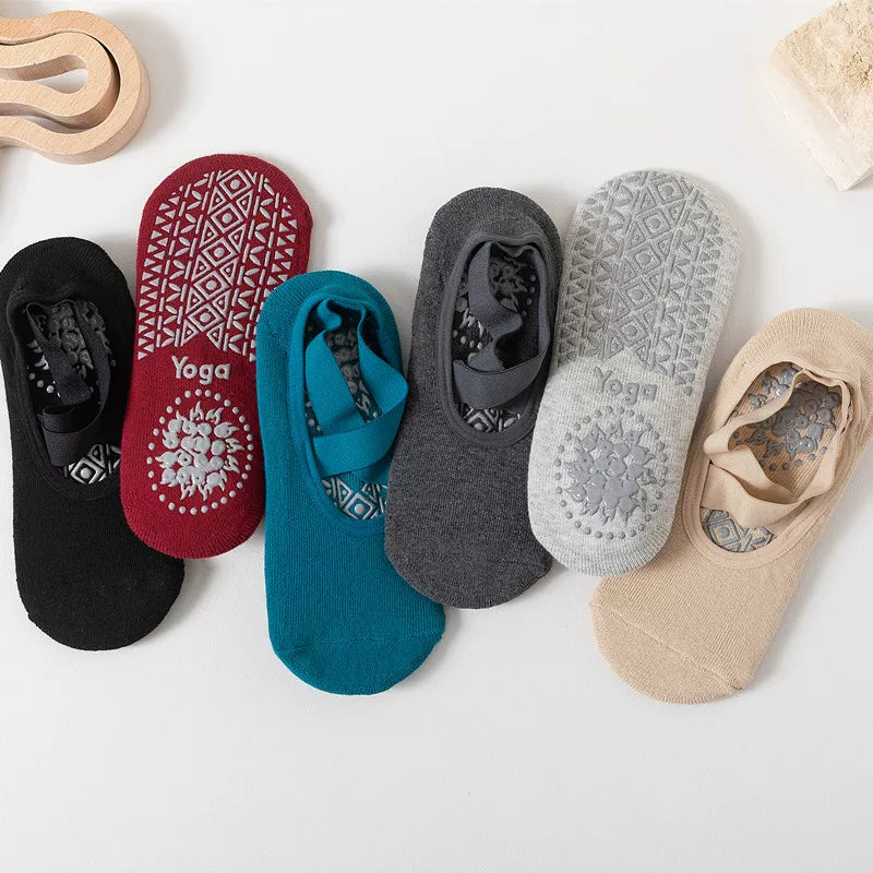 Findszx | Women’s Cross-Strap Yoga Socks with Cushioned Sole and Grip for Pilates & Dance