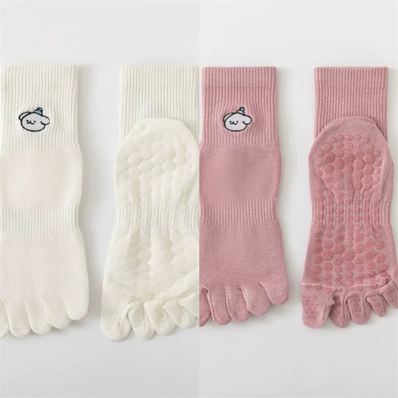 Findszx | Women’s Mid-Calf Five-Toe Cotton Yoga Socks with Grip for Pilates & Indoor Training