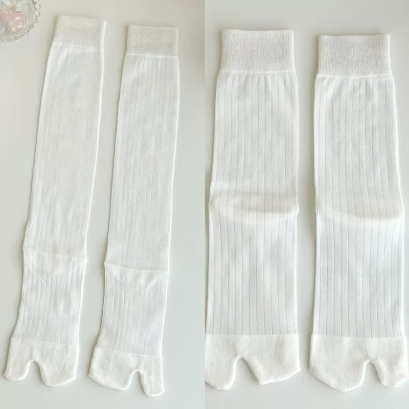 Findszx | Women’s Two-Toe Mid-Calf Socks with Vertical Stripe Detail for Spring & Summer Wear