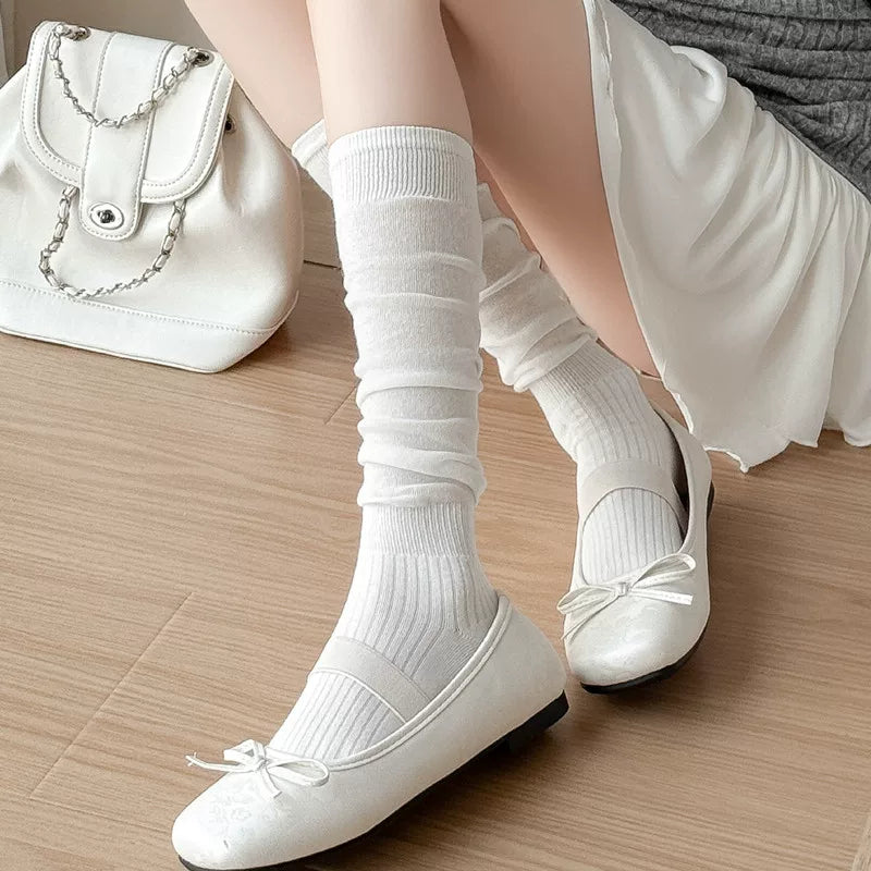 Findszx | Relaxed-Fit Knee-Length Socks for Women, Solid Color Design, Spring & Summer Everyday Style