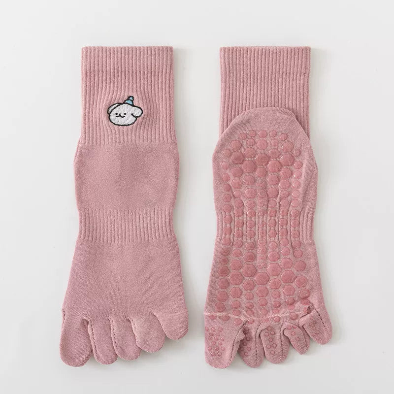 Findszx | Women’s Mid-Calf Five-Toe Cotton Yoga Socks with Grip for Pilates & Indoor Training