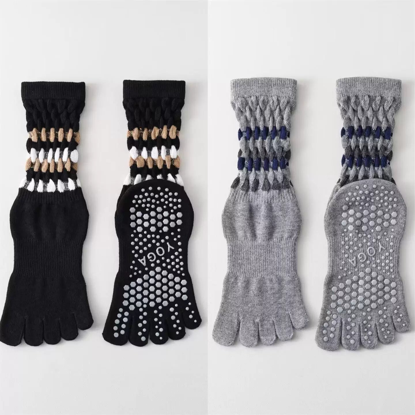 Findszx | Women’s Cotton Five-Toe Yoga Socks with Grip for Pilates, Studio Training & Indoor Fitness