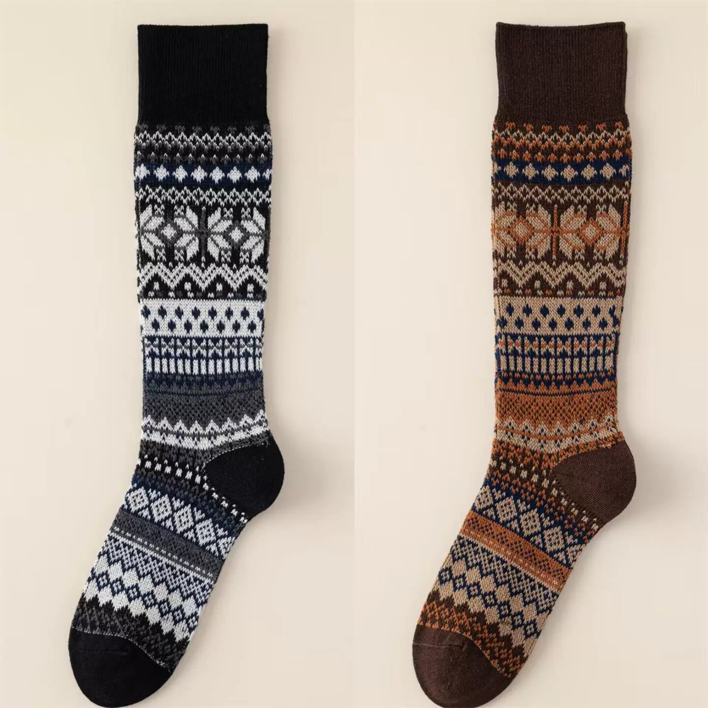 Findszx | Women’s Double-Knit Calf Cotton Socks in Warm Neutral Tones for Autumn & Winter Wear