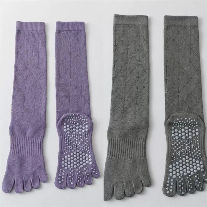 Findszx | Women’s Lightweight Long-Calf Five-Toe Yoga Socks with Grip for Pilates & Indoor Training