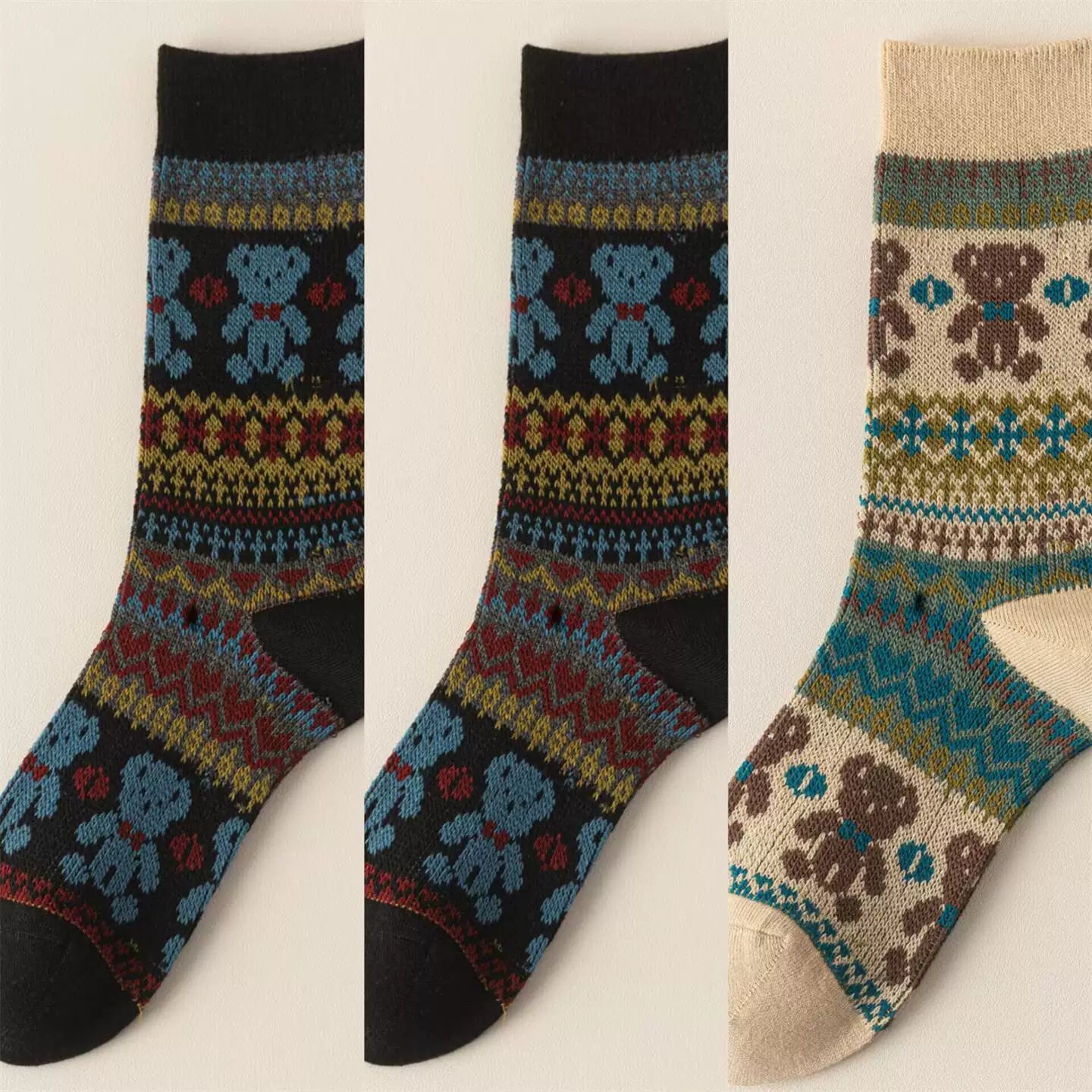 Findszx | Double-Knit Mid-Calf Cotton Socks for Women, Reversible Style, Autumn & Winter Everyday Wear