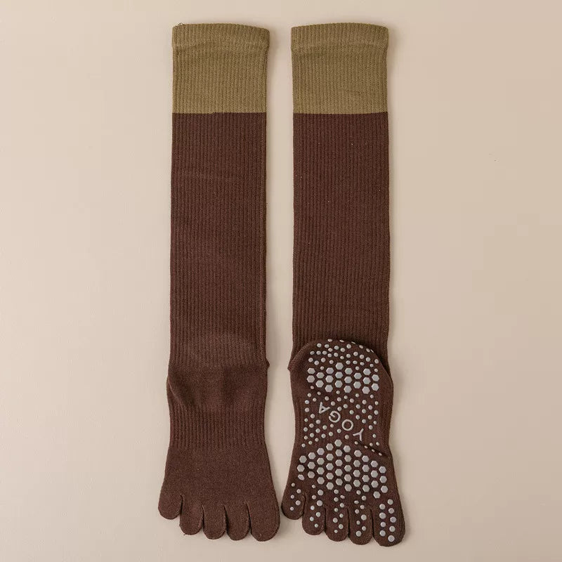 Findszx | Women’s Five-Toe Long Calf Yoga Socks with Grip for Pilates, Dance & Indoor Training