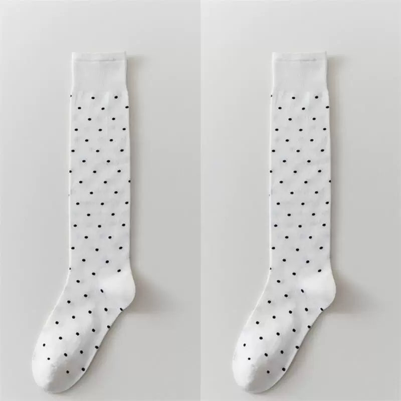 Findszx | Women’s Polka Dot Cotton Calf Socks with Light Pile Texture for Spring & Autumn Wear