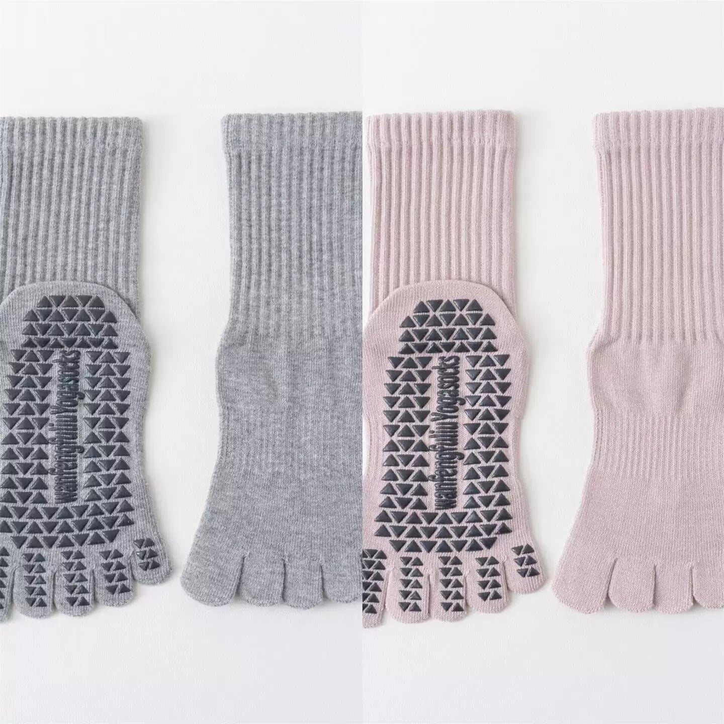 Findszx | Women’s Solid Color Mid-Calf Five-Toe Yoga Socks with Grip for Pilates & Indoor Fitness