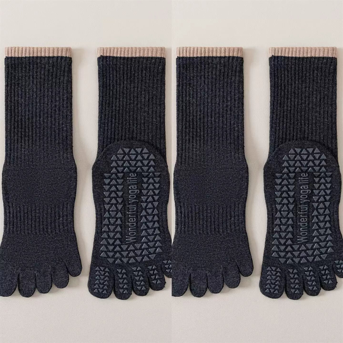 Findszx | Women’s Striped Five-Toe Yoga Socks with Grip for Pilates, Dance & Indoor Fitness