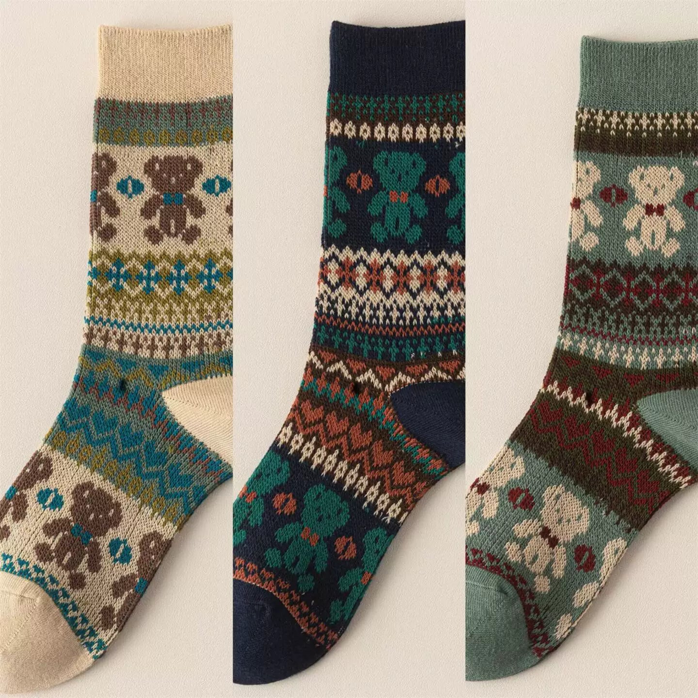 Findszx | Double-Knit Mid-Calf Cotton Socks for Women, Reversible Style, Autumn & Winter Everyday Wear