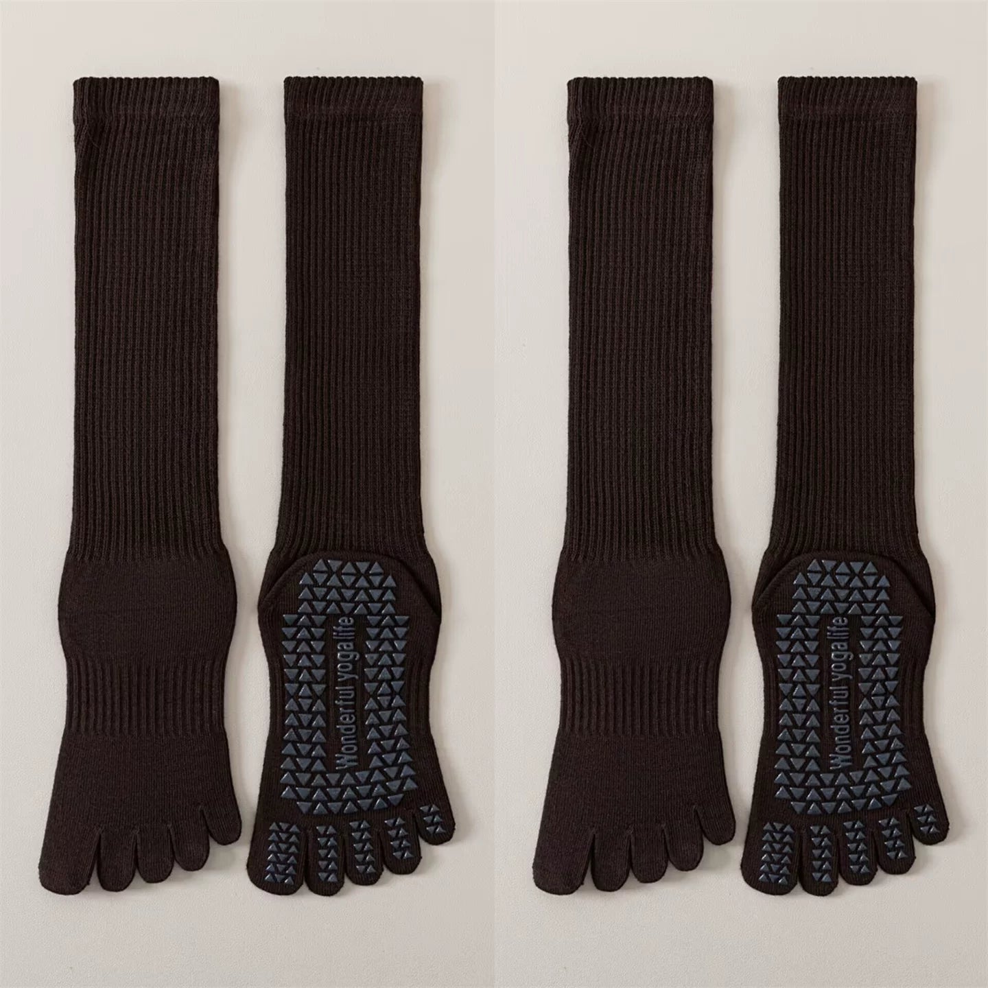 Findszx | Five-Toe Calf Socks in Warm Neutral Tones, Lightweight Design for Yoga & Pilates Wear