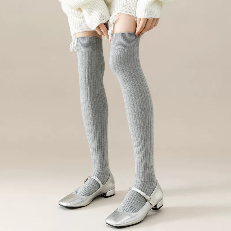 Autumn And Winter Ballet Wide Calf Socks For Women, Korean Version Jk Thickened Long Over-The-Knee Socks, Slim Vertical Strips, Non-Slip High Socks, Cotton