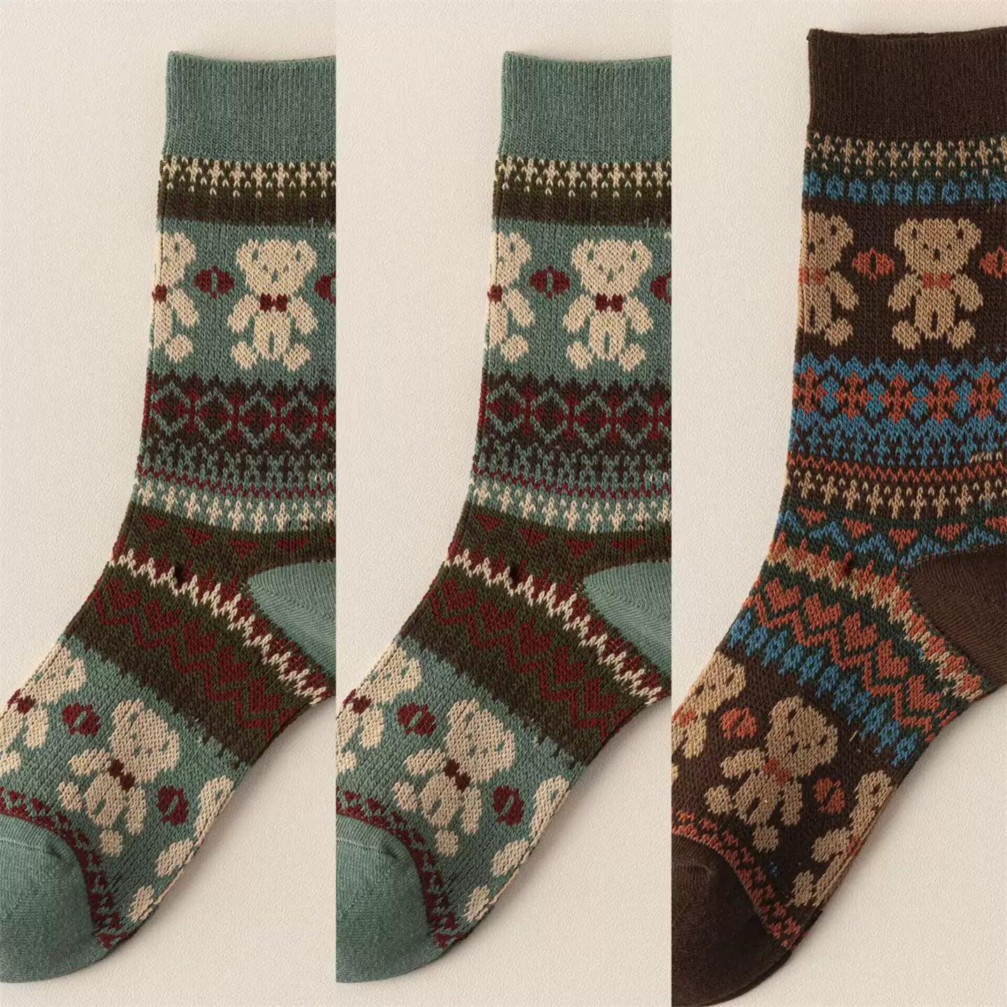 Findszx | Double-Knit Mid-Calf Cotton Socks for Women, Reversible Style, Autumn & Winter Everyday Wear