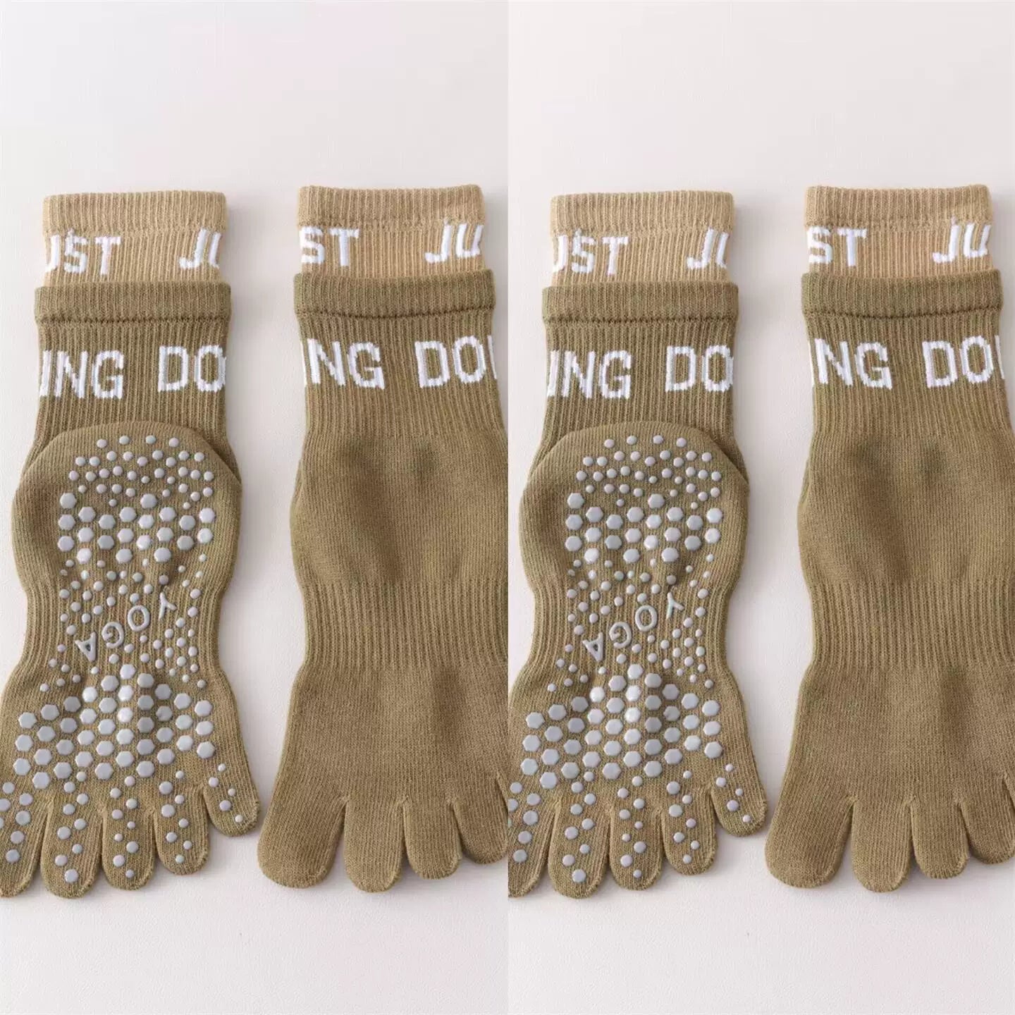 Findszx | Women’s Color-Block Mid-Calf Five-Toe Yoga Socks with Grip for Pilates & Indoor Fitness