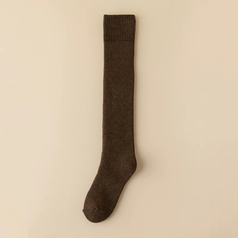 Findszx | Women’s Thick Terry Cotton Long Calf Socks in Solid Black for Autumn & Winter Wear
