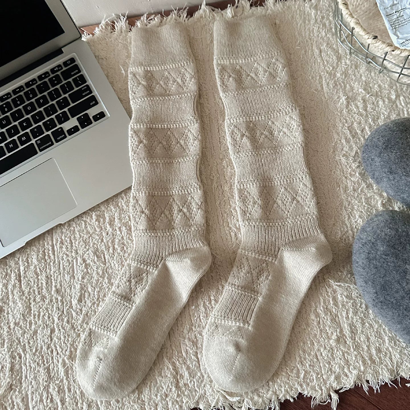 Findszx | Textured Diamond-Pattern Calf Socks for Women, Soft Knit Design, Autumn & Winter Daily Wear