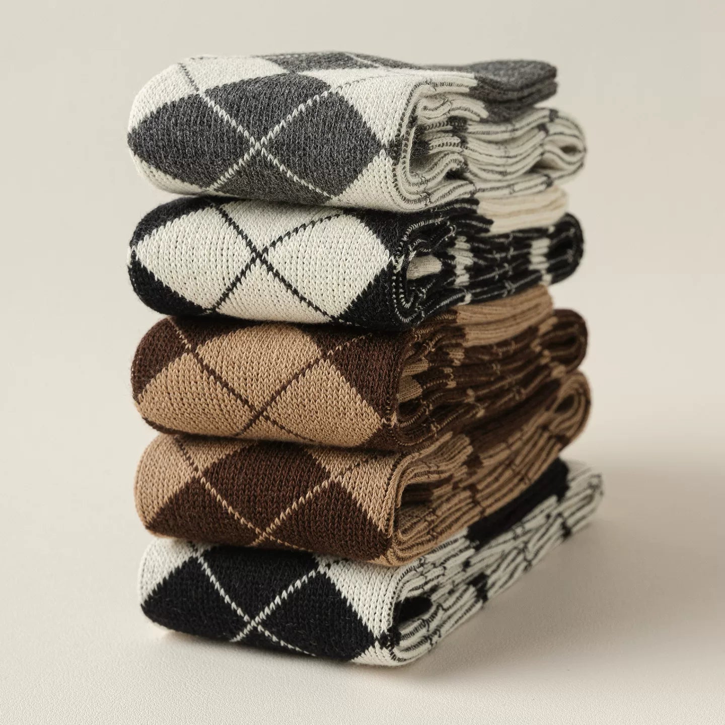 Findszx | Women’s Retro-Inspired Knee-High Cotton Socks with Diamond Pattern for Autumn & Winter Wear