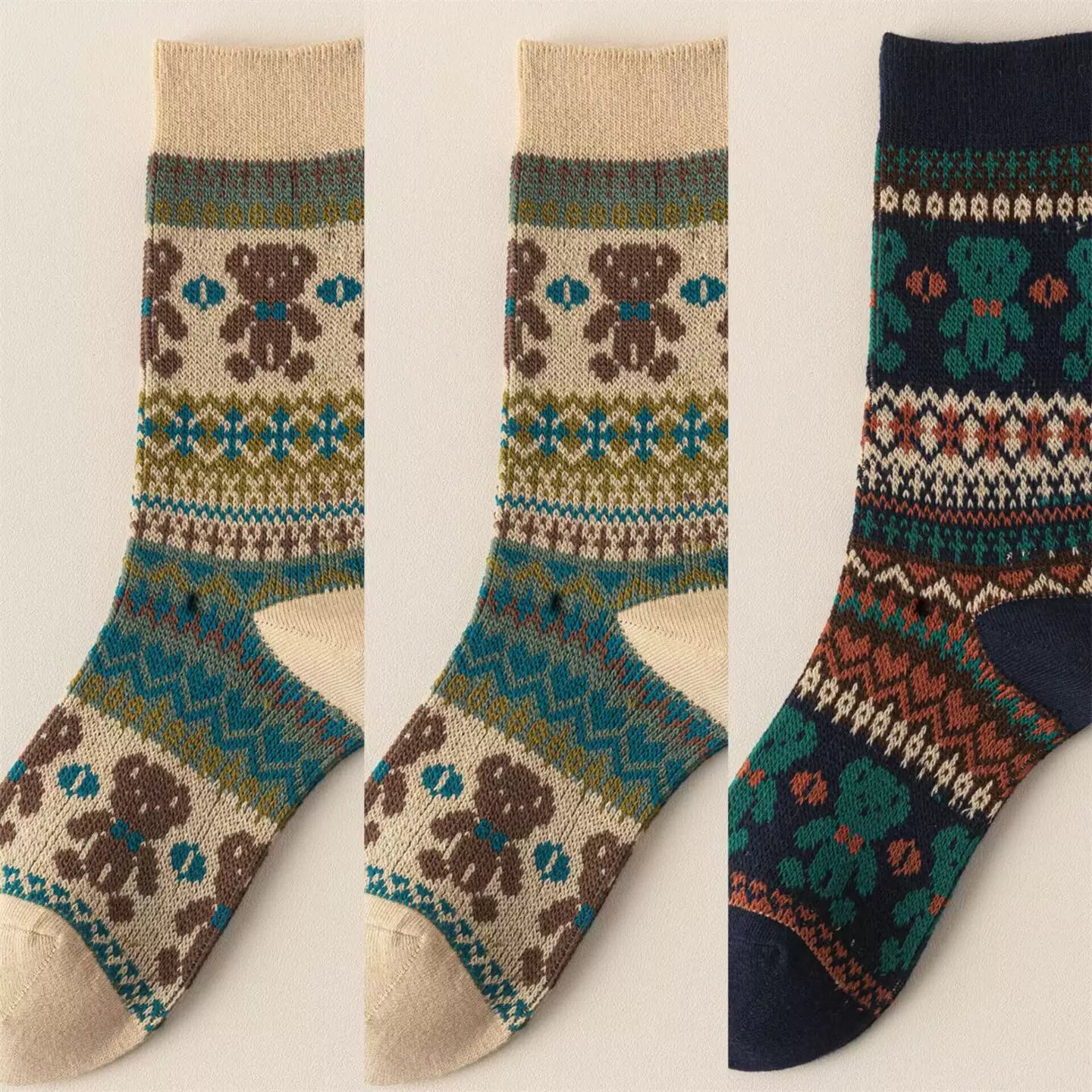 Findszx | Double-Knit Mid-Calf Cotton Socks for Women, Reversible Style, Autumn & Winter Everyday Wear