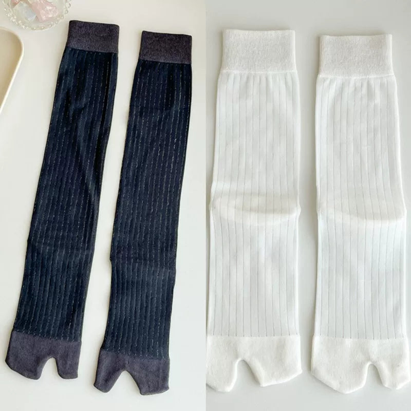 Findszx | Women’s Two-Toe Mid-Calf Socks with Vertical Stripe Detail for Spring & Summer Wear