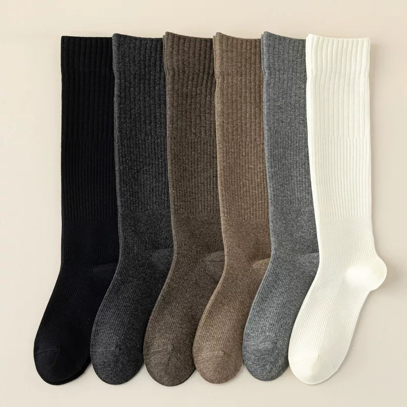 Findszx | Women’s Striped Knee-Length Cotton Socks with Seamless Knit for Spring & Autumn Wear