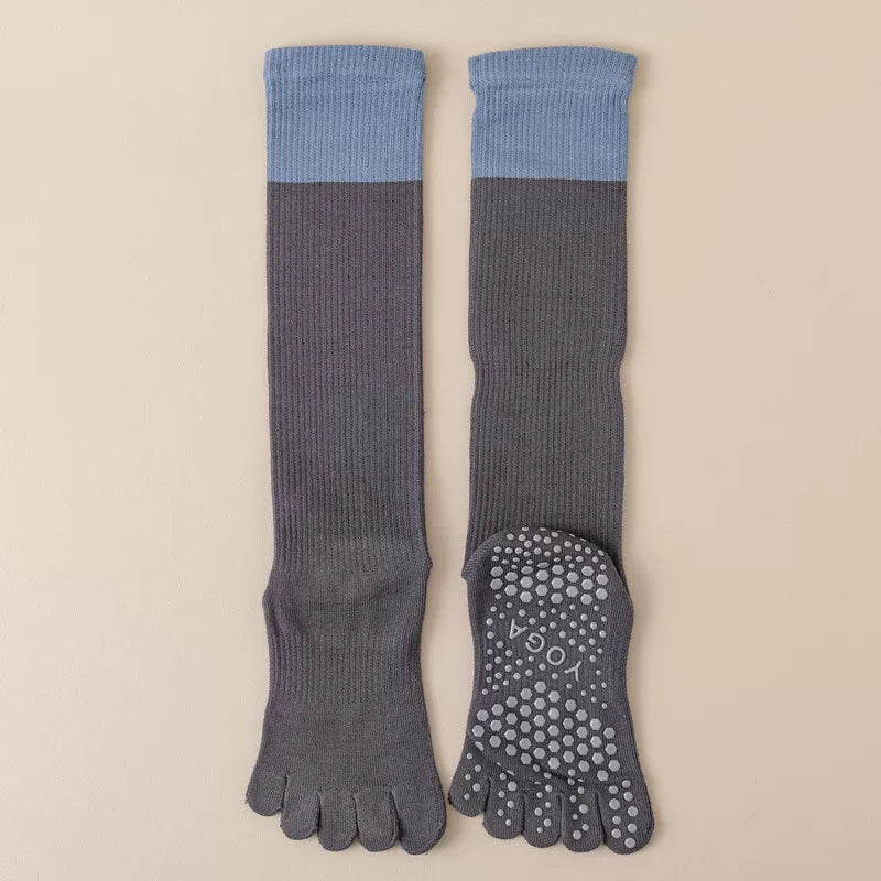 Findszx | Women’s Five-Toe Long Calf Yoga Socks with Grip for Pilates, Dance & Indoor Training