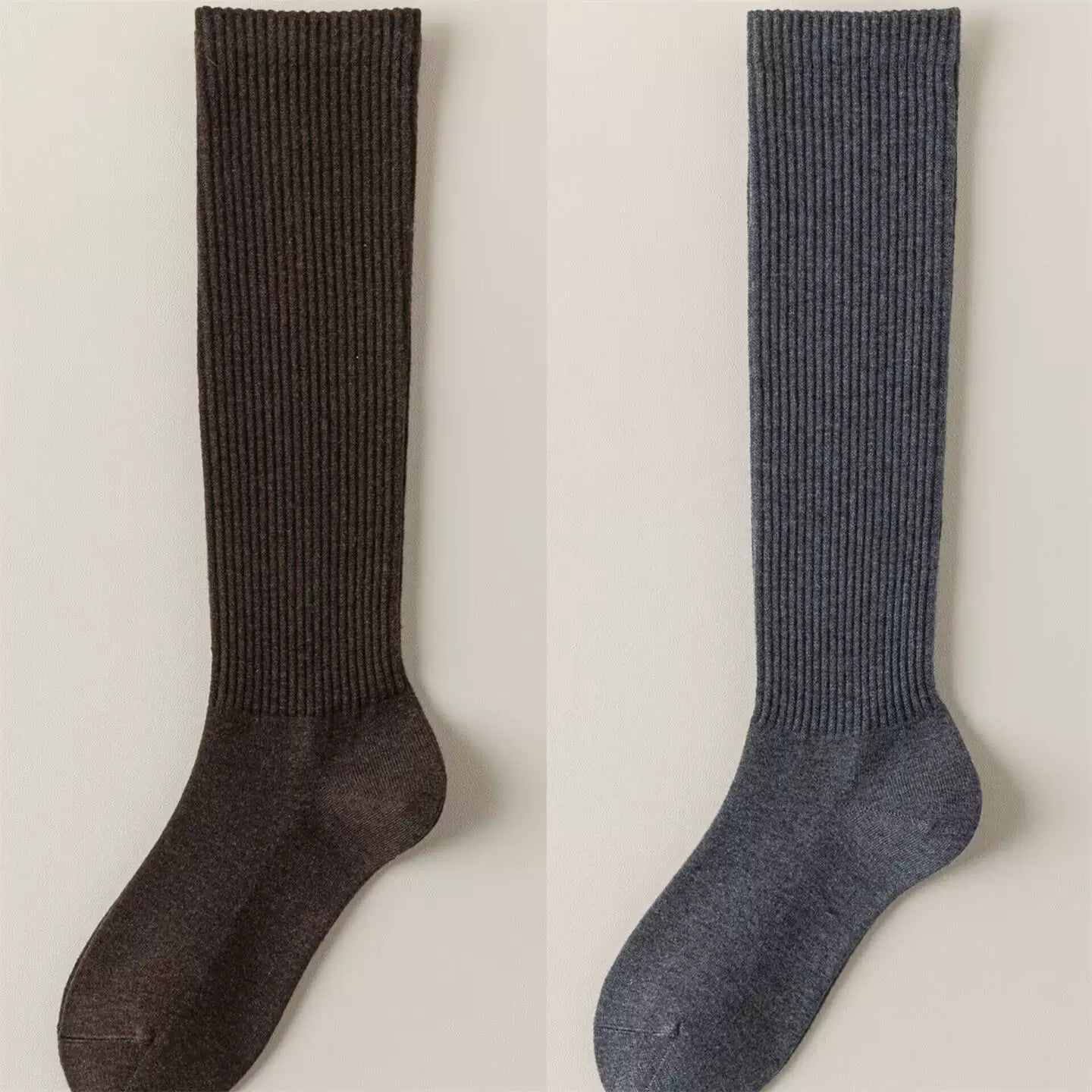 Findszx | Women’s Warm Wool-Blend Knee-High Socks with Striped Design for Autumn & Winter Wear