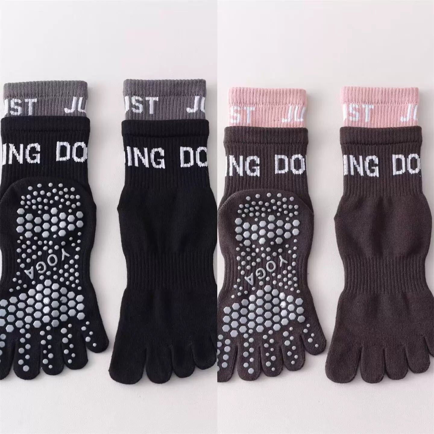 Findszx | Women’s Color-Block Mid-Calf Five-Toe Yoga Socks with Grip for Pilates & Indoor Fitness