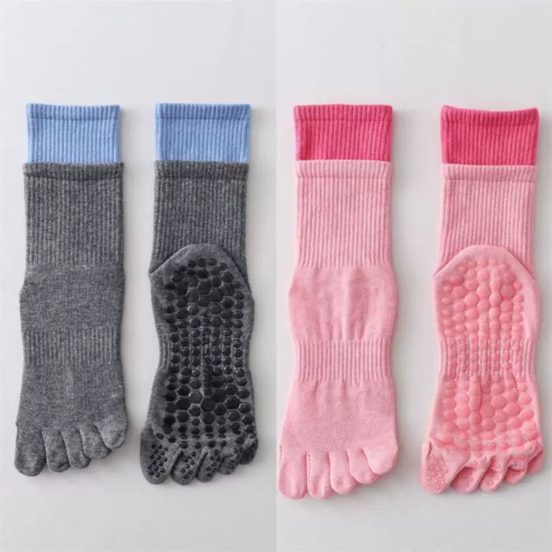 Findszx | Women’s Mid-Calf Five-Toe Yoga Socks with Grip for Pilates, Dance & Indoor Training