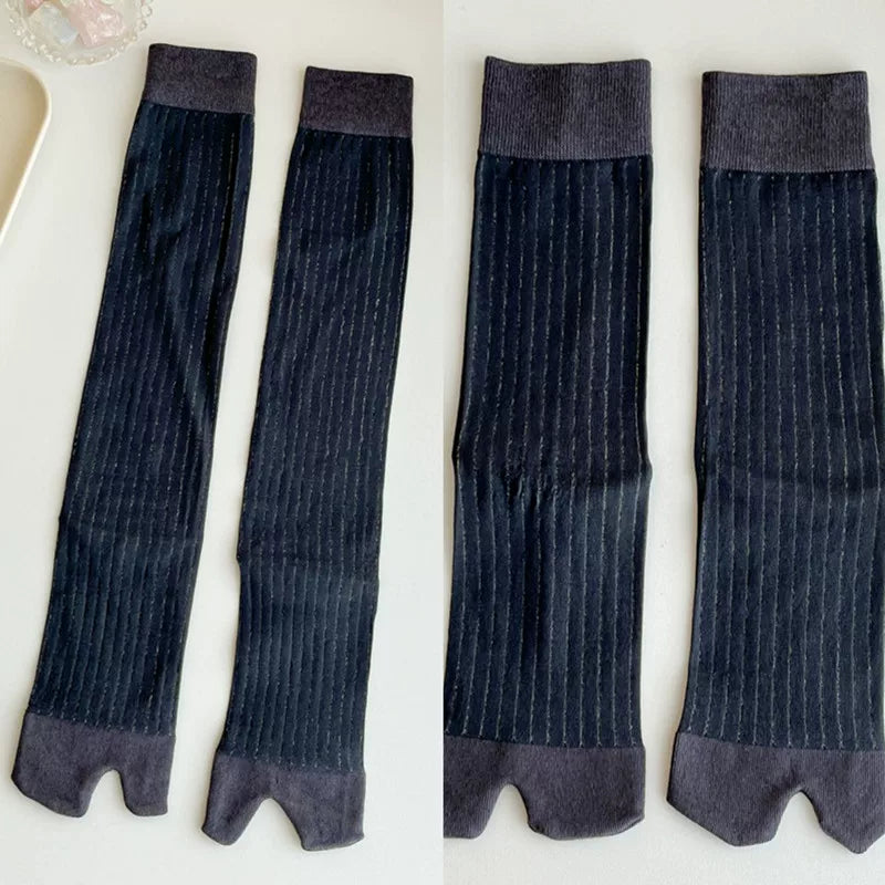 Findszx | Women’s Two-Toe Mid-Calf Socks with Vertical Stripe Detail for Spring & Summer Wear