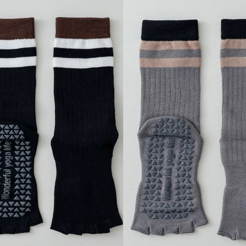 Findszx | Women’s Open-Toe Mid-Calf Five-Toe Yoga Socks with Grip for Pilates, Dance & Indoor Fitness