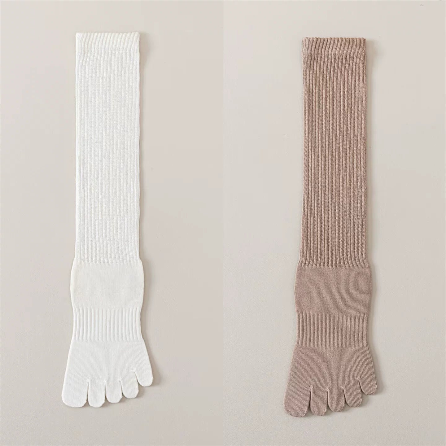 Findszx | Women’s Split-Toe Long Calf Socks in Warm Neutral Tones for Spring & Autumn Styling
