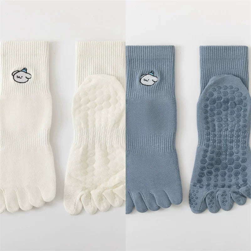 Findszx | Women’s Mid-Calf Five-Toe Cotton Yoga Socks with Grip for Pilates & Indoor Training