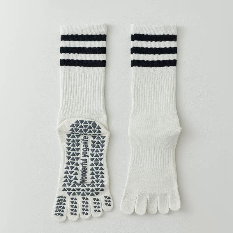 Findszx | Women’s Mid-Calf Split-Toe Five-Toe Cotton Yoga Socks with Grip for Pilates & Indoor Fitness