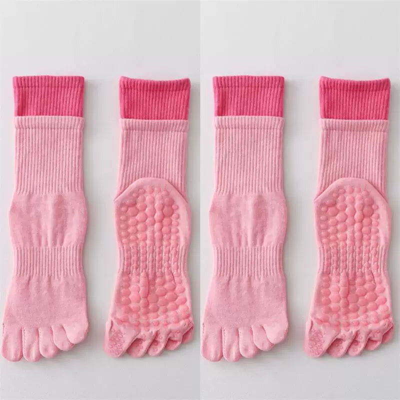 Findszx | Women’s Mid-Calf Five-Toe Yoga Socks with Grip for Pilates, Dance & Indoor Training